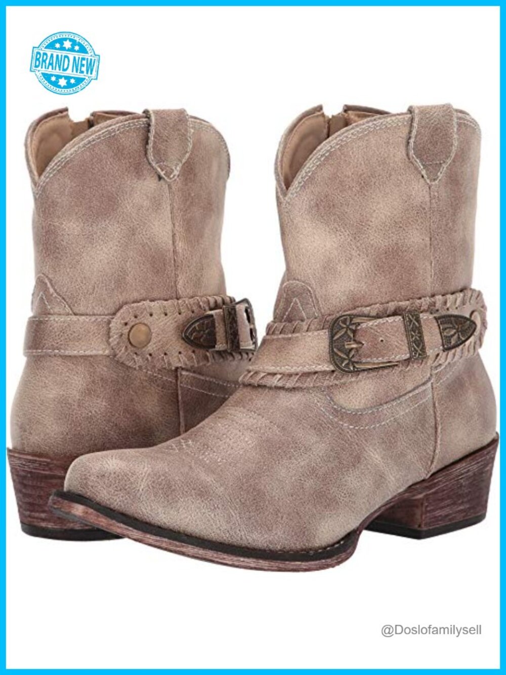 Faux Leather Western Ankle Bootie Whipstitch Buckle Boot